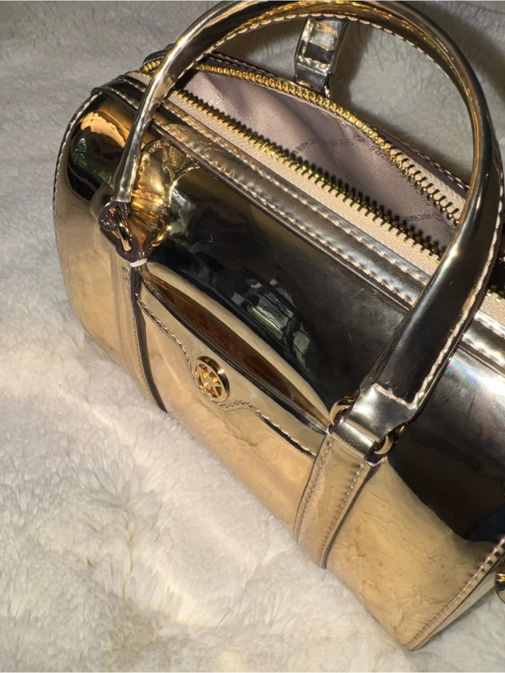 Michael Kors Metallic Gold Dome Satchel Crossbody Bag